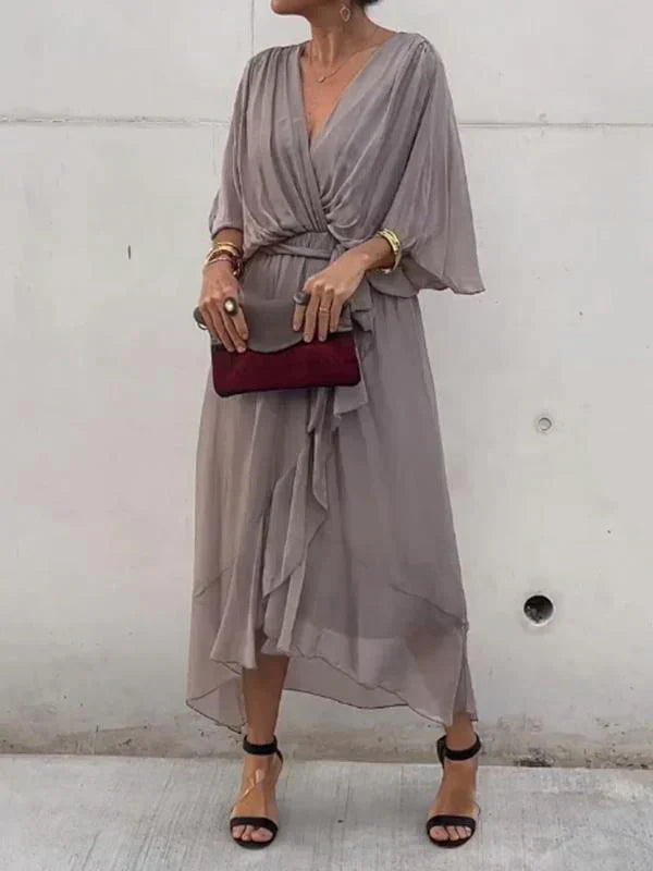 Esperance | Robe en mousseline de soie à col en V