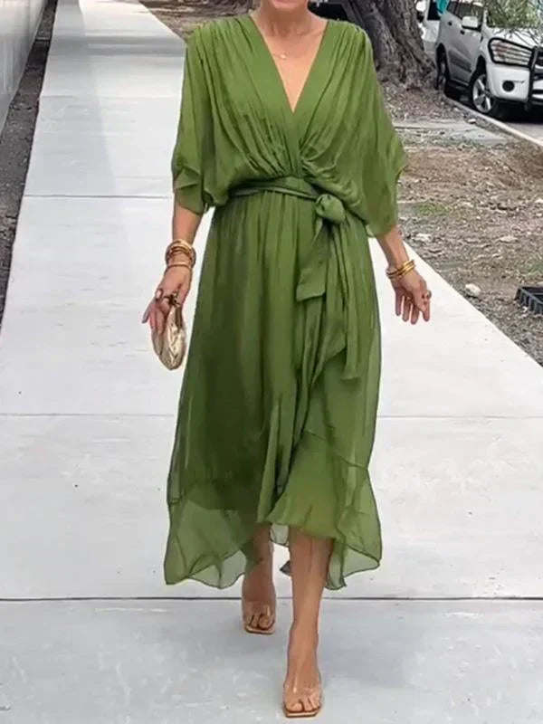 Esperance | Robe en mousseline de soie à col en V
