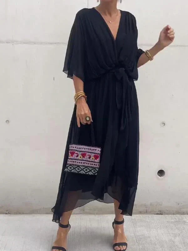 Esperance | Robe en mousseline de soie à col en V