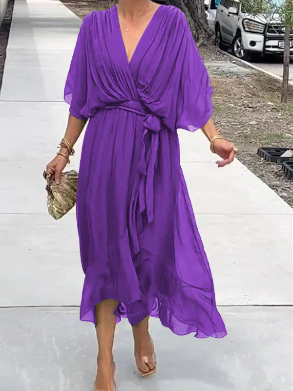 Esperance | Robe en mousseline de soie à col en V
