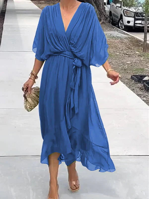 Esperance | Robe en mousseline de soie à col en V