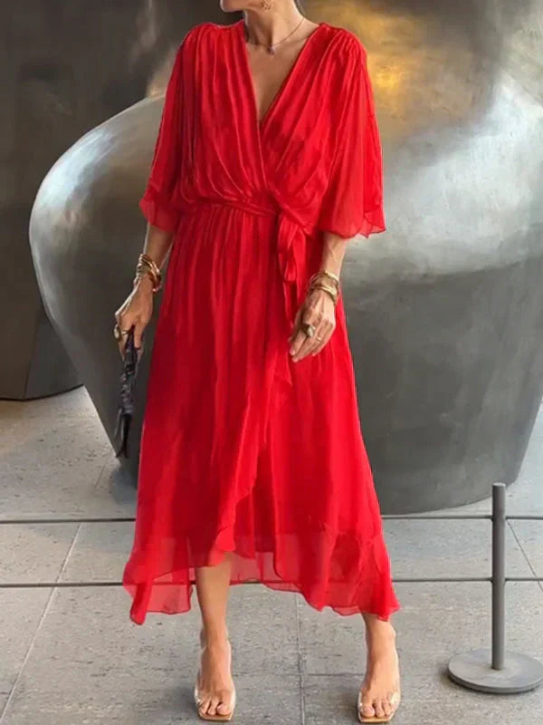 Esperance | Robe en mousseline de soie à col en V