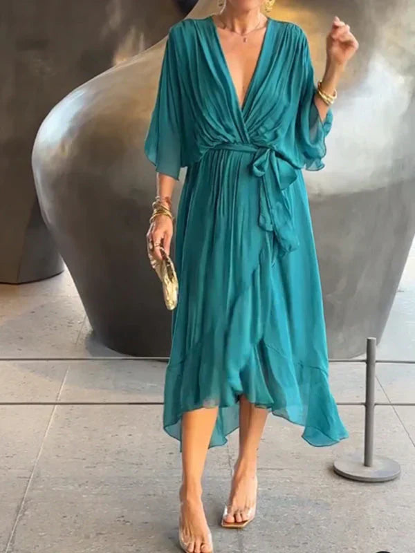 Esperance | Robe en mousseline de soie à col en V