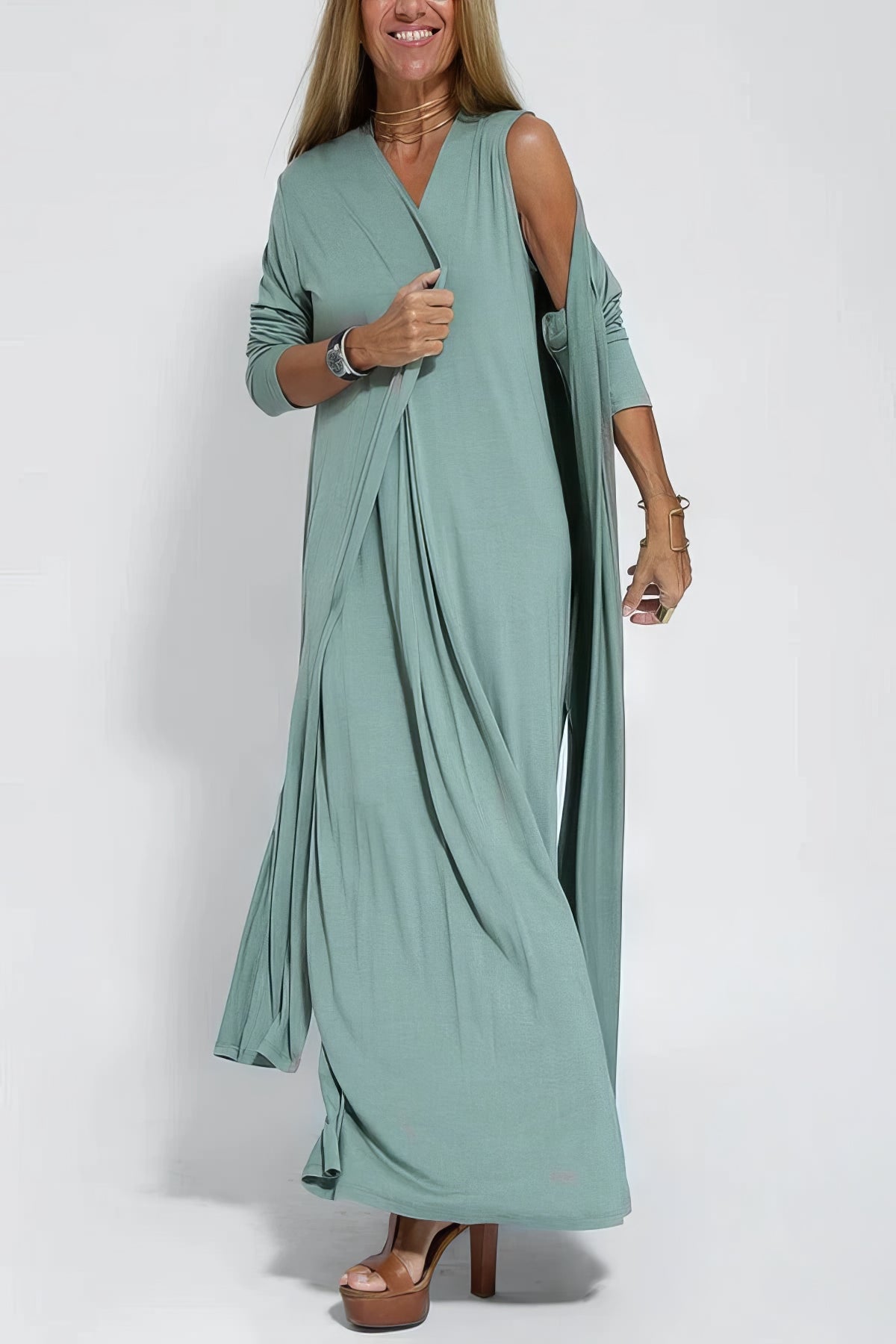 Léa™ | Robe longue élégante + cardigan assorti OFFERT EN CADEAU