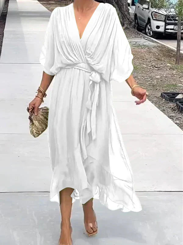 Esperance | Robe en mousseline de soie à col en V